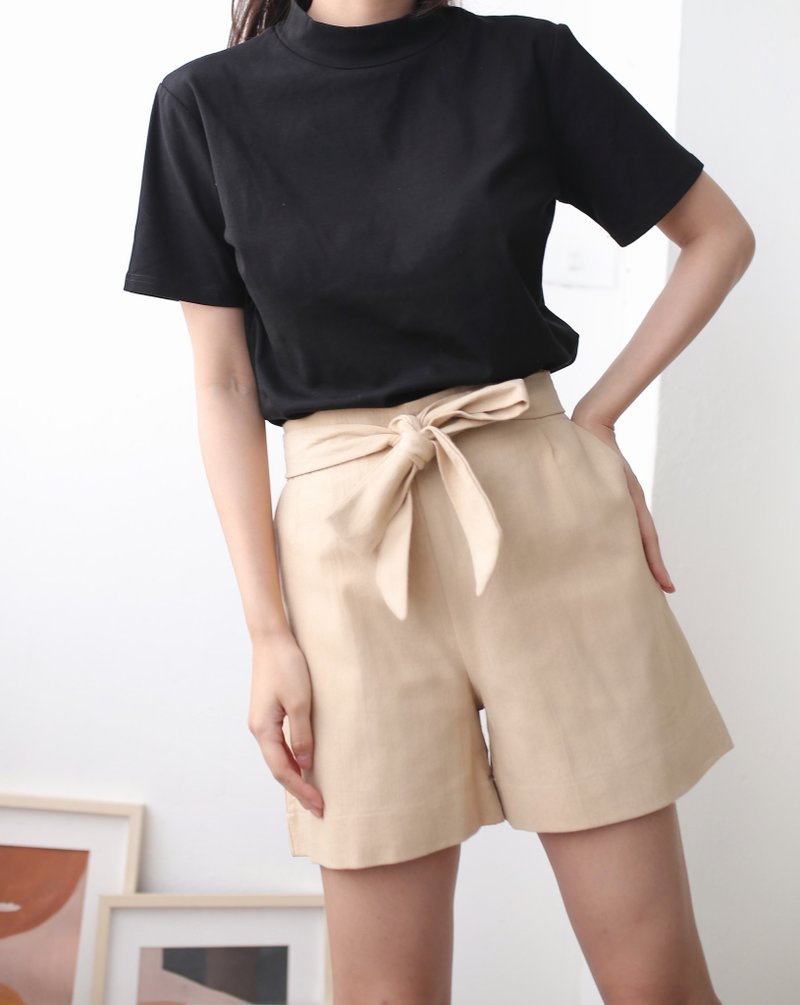 Pansy Shorts - Cream - 女短褲/五分褲 - 棉．麻 咖啡色