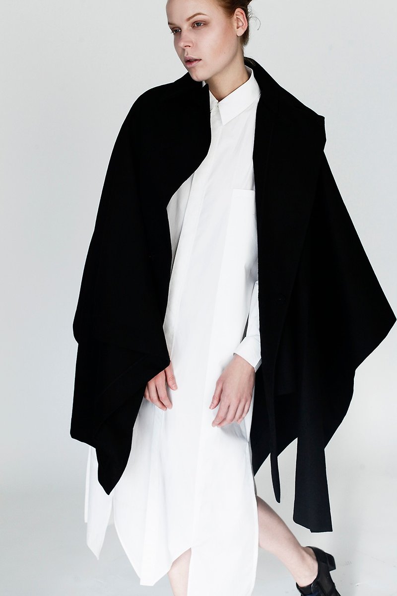 Origami Wool Cape <Handmade in Japan> - Women's Casual & Functional Jackets - Other Materials Black