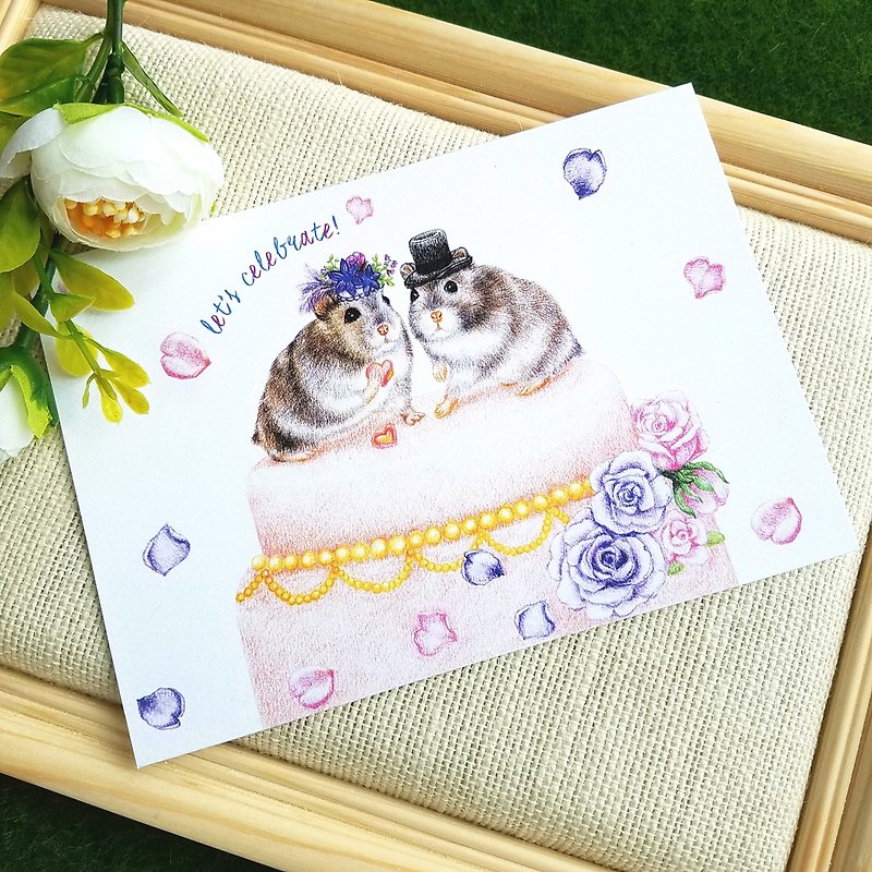 明信片-小鼠和結婚蛋糕 - 卡片/明信片 - 紙 多色