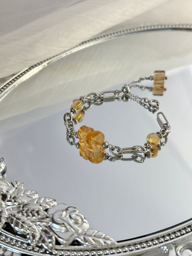 Romantic Gold Coin Ace Crystal Bracelet/Druna Series - Medical Steel/Citrine Pixiu/Titanium Crystal - สร้อยข้อมือ - คริสตัล สีเหลือง