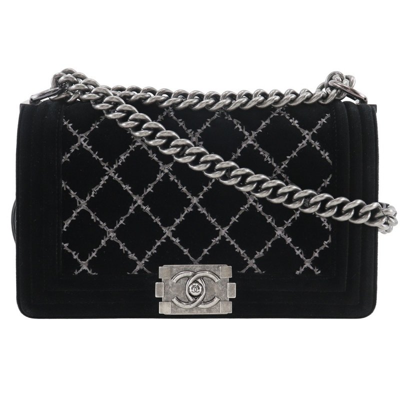 【日本直送】シャネル CHANEL ボーイシャネル25 ショルダーバッグ チェーンショルダー マトラッセステッチ ベロア × レザー 黒 レディース【中古】 - 側背包/斜背包 - 棉．麻 黑色