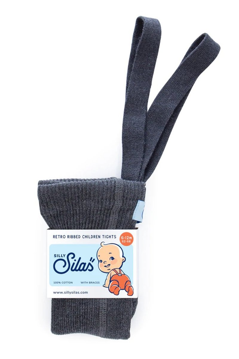 Silly Silas - 復古吊帶褲襪 - Dark Grey Blend - 嬰兒襪子 - 棉．麻 