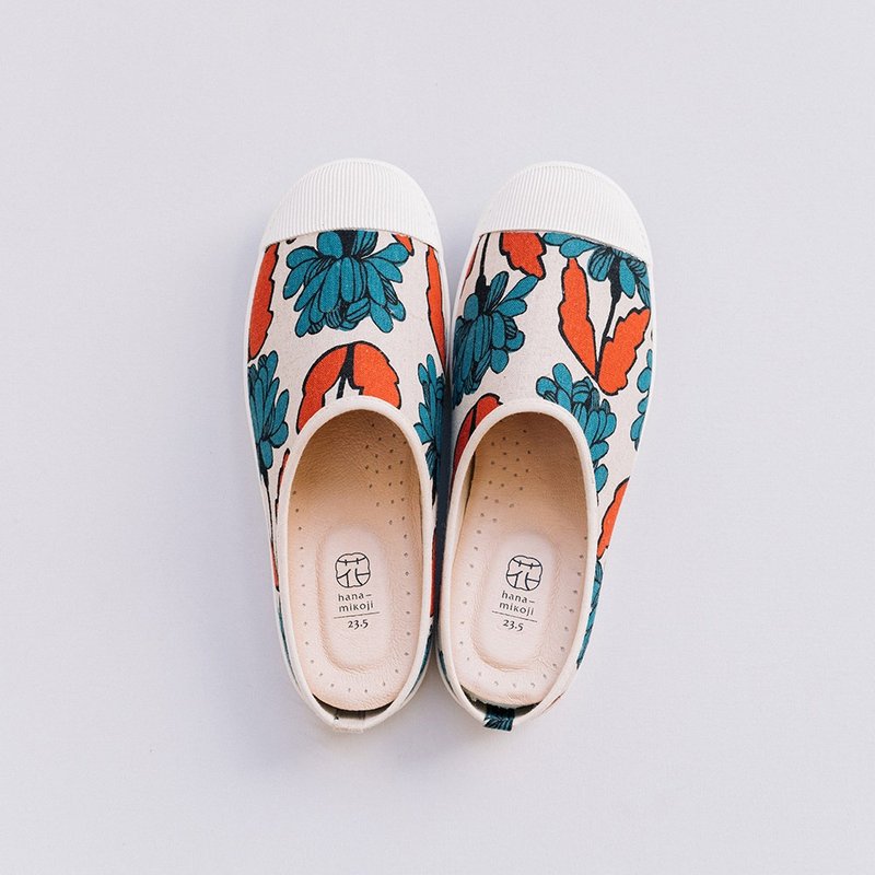 Slip-on casual shoes with Japanese fabrics Leather insole backless shoe - รองเท้าลำลองผู้หญิง - ผ้าฝ้าย/ผ้าลินิน สีแดง