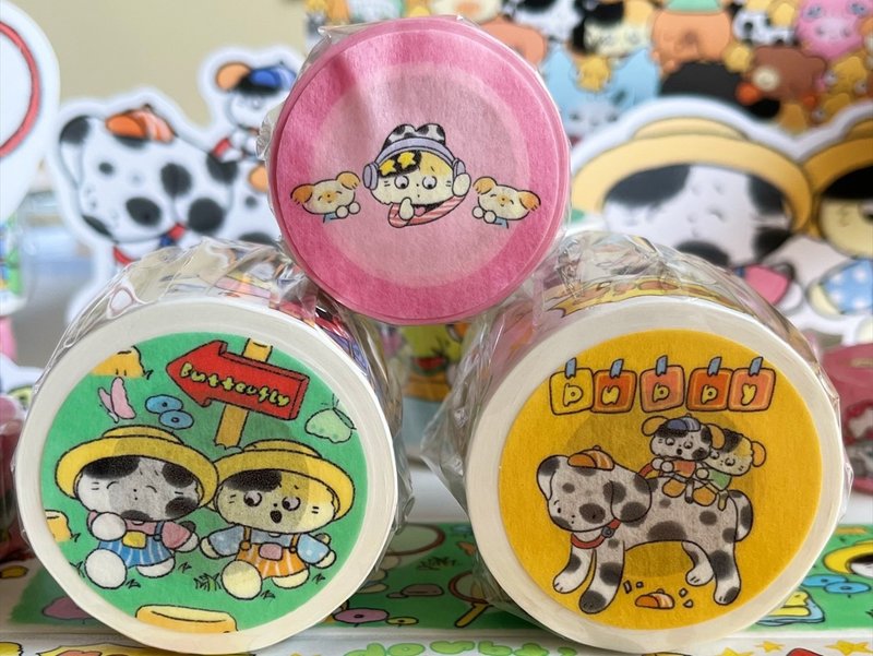 【第十二弾】子犬の楽園/田舎の出来事/ピンク手帳&和紙テープ - マスキングテープ・PET テープ - 紙 多色