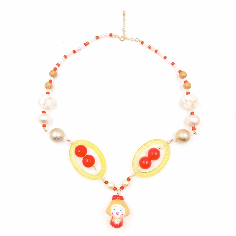 Retro feel hand-made resin clay doll beaded necklace - Necklaces - Resin Red