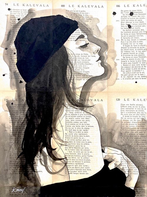酷鴞藝術 Dead Poets Society 英國藝術家Keven May - 女人肖像 - 水彩拼貼watercolour collage