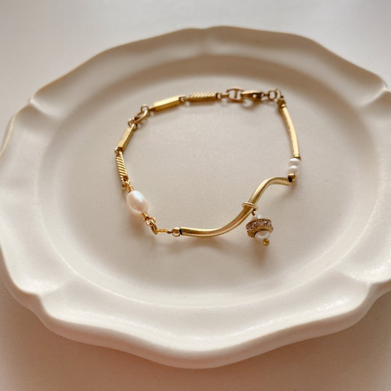 冬日風景 - 珍珠鋯石 黃銅手鍊 - 手鍊/手環 - 銅/黃銅 多色