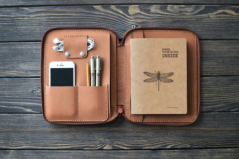 iPad mini 6th Gen Leather case. Personalized Zipper leather folio. Handmade