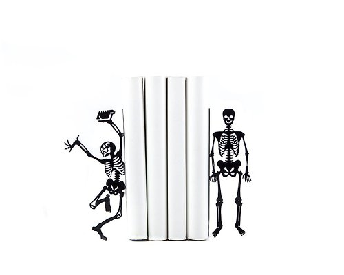 Design Atelier Article Metal Bookends - Happy Skeletons - Perfect Companion for Horror books //