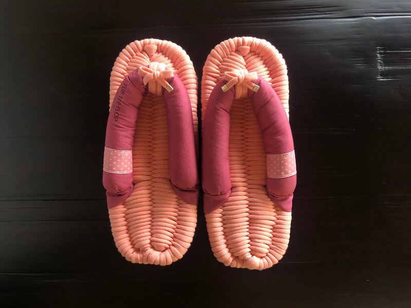 【FLIP TEE FLOP】24cm Cloth  sandal slippers Japanese Nuno zori 【No.209】 - Indoor Slippers - Cotton & Hemp Pink