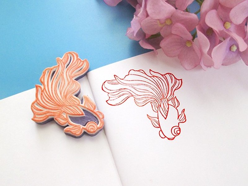 Apu Handmade Stamp Beautiful Goldfish Stamp Line Items - ตราปั๊ม/สแตมป์/หมึก - ยาง 