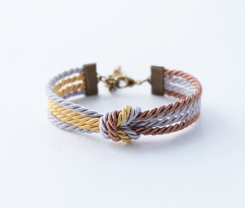 Tiny double tie the knot bracelet in gold / light gray / light brown - Bracelets - Other Materials Brown
