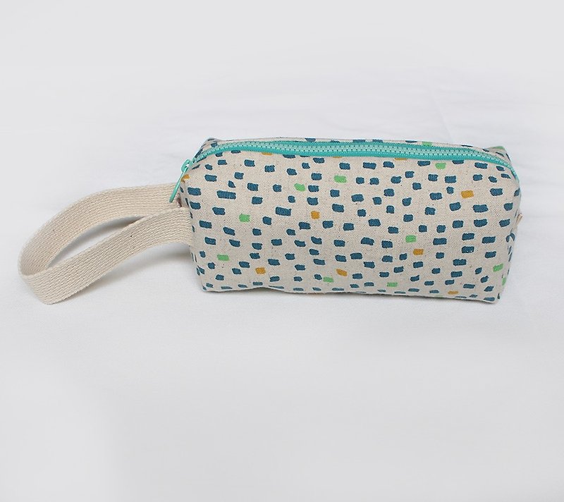 Wenqing rain point portable pencil case / storage bag pocket bag pencil case - กล่องดินสอ/ถุงดินสอ - ผ้าฝ้าย/ผ้าลินิน สีน้ำเงิน