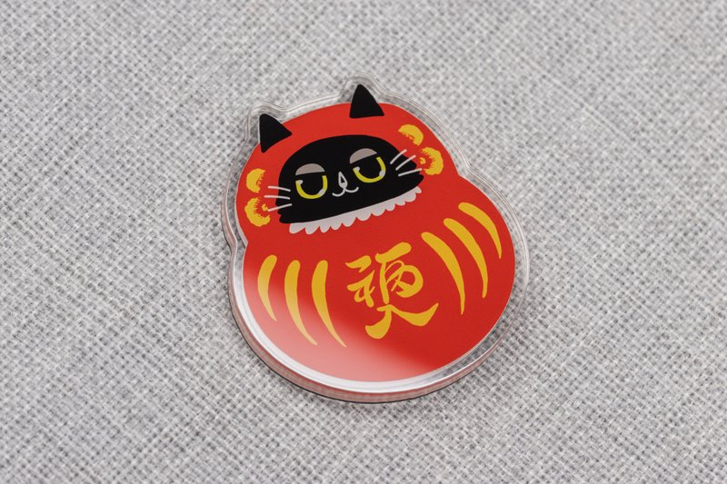 Double-sided black cat Daruma refrigerator magnet - Magnets - Acrylic 