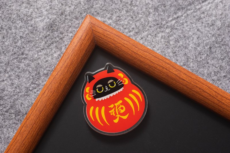 Double-sided black cat Daruma refrigerator magnet - แม็กเน็ต - อะคริลิค 