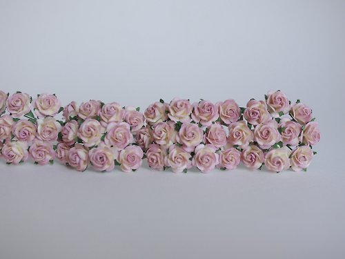 makemefrompaper Paper Flower, 100 pcs., DIY supplies rose size1.5 cm., pale fuchsia brush ivory.