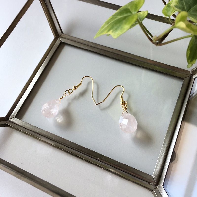 Large grain rose quartz briolette cut earrings - Earrings & Clip-ons - Gemstone Pink