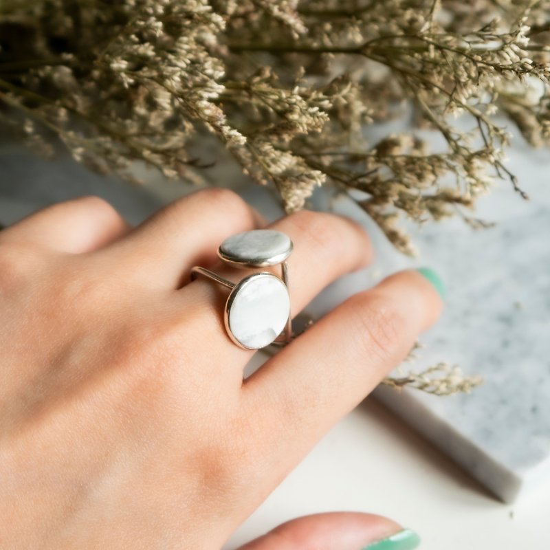 石紋 白松石片戒指 - 戒指 - 純銀 銀色