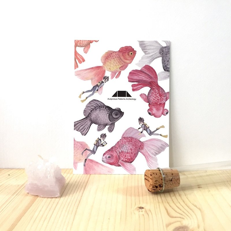 金魚イラストポストカード-JinYu Man Tang Yue Ran on Paper Series - カード・はがき - 紙 レッド
