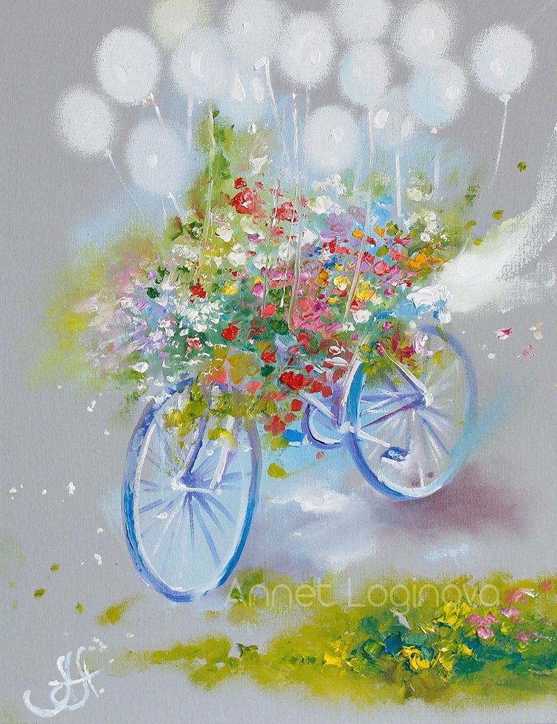 快樂 Giclée 印刷繪畫。盛開的自行車 - 壁貼/牆壁裝飾 - 其他金屬 多色