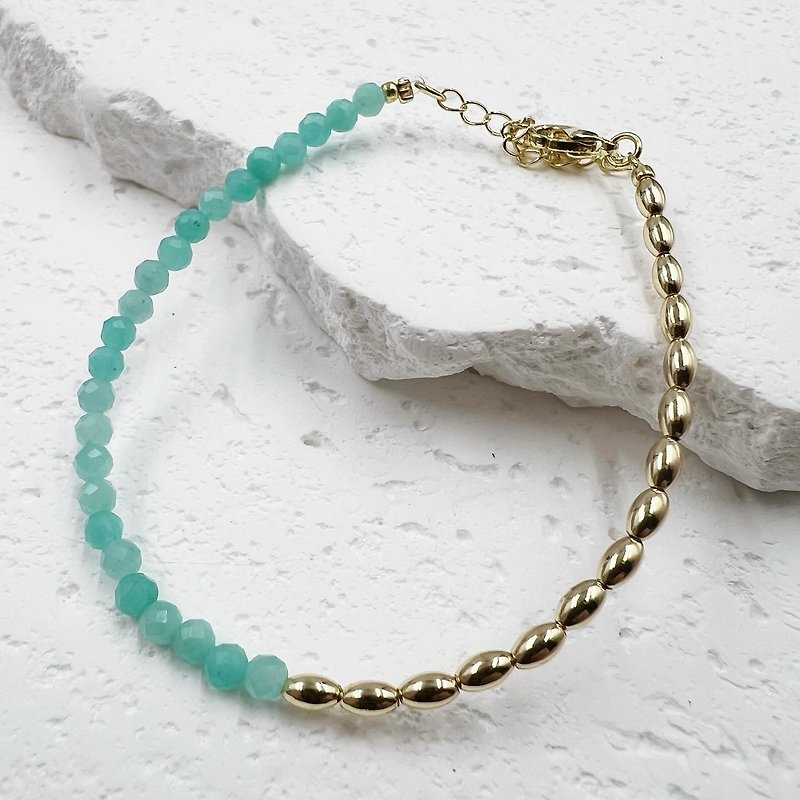Amazonite Bracelet with 14k gold filled spacer beads accents - Bracelets - Crystal Green