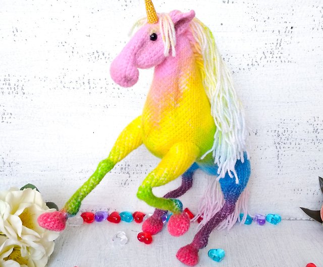 Details about   Unicorn Plush Doll Photo Prop Decoration Rainbow Crocheted Handmade Toy 