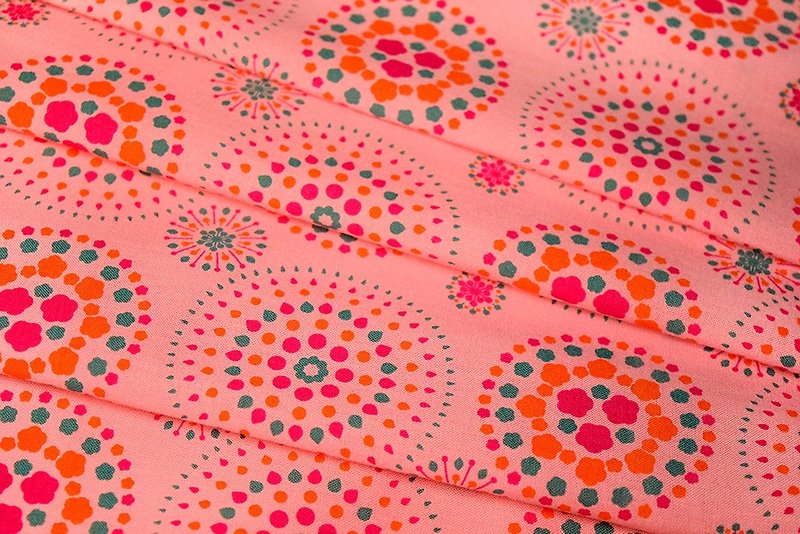 Printed Fabric / Firework / Pink Peach, Orange, Green - Knitting, Embroidery, Felted Wool & Sewing - Cotton & Hemp Pink