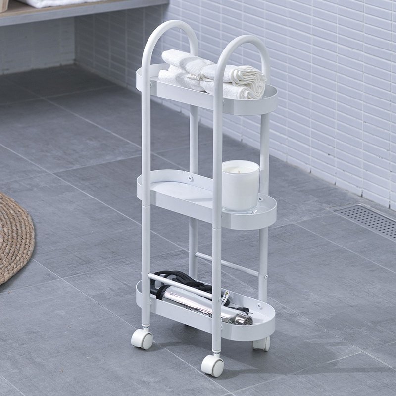 【Sim'n Coz】Urban Three-Tier Storage Cart/Crack Cart/Storage Rack (White) - Bathroom Supplies - Other Metals White