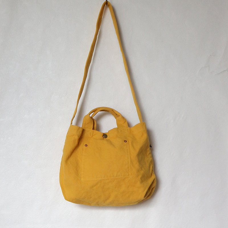 Horizontal tote bag [Enishida] (VC-9) - Handbags & Totes - Cotton & Hemp Yellow
