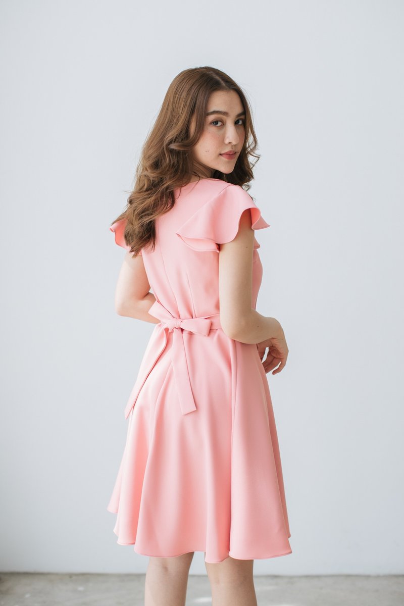 Pink Bridesmaid Dress Evening Dress Ruffle Dress Pink Party Dress Vintage Dress - 洋裝/連身裙 - 聚酯纖維 粉紅色