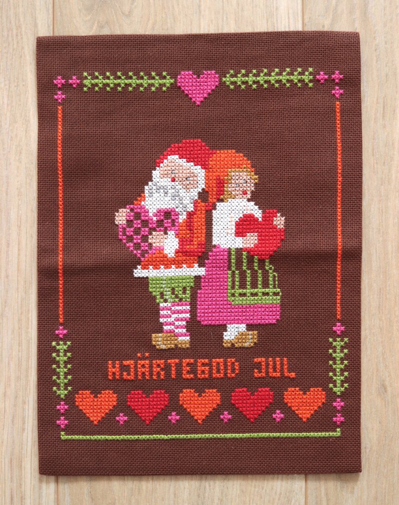 Swedish heart full of Merry Christmas cross stitch cloth - Wall Décor - Cotton & Hemp 