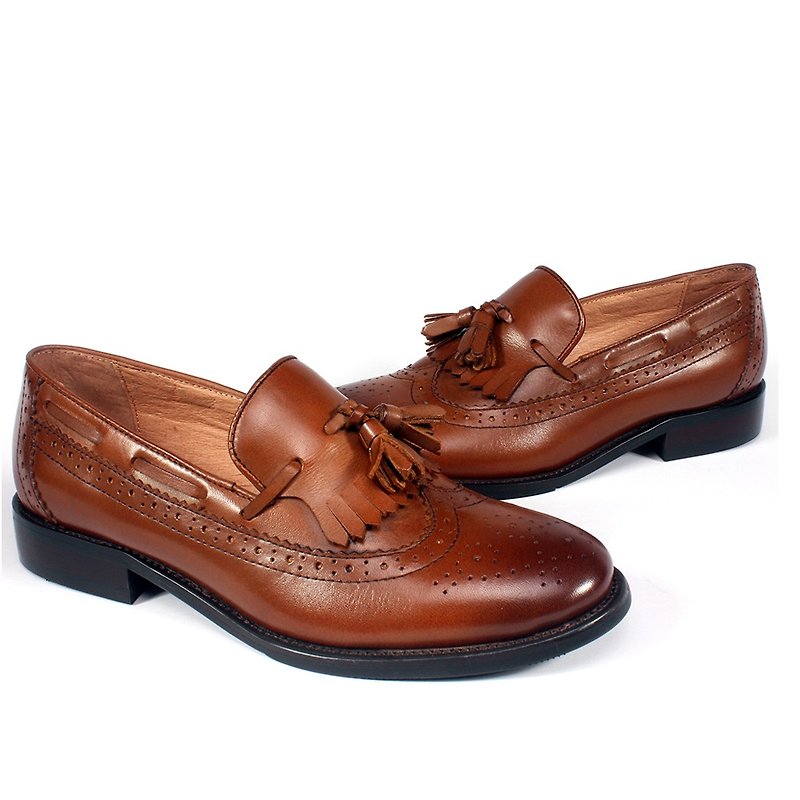 Sixlips British Wings Tassel Full Carved Loafers Brown (Girls/Neutral) - Women's Oxford Shoes - Genuine Leather Brown