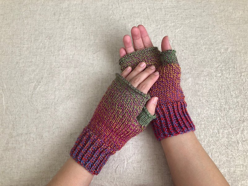 曉織物 手工編織 羊毛露指手套 - 手套/手襪 - 羊毛 多色