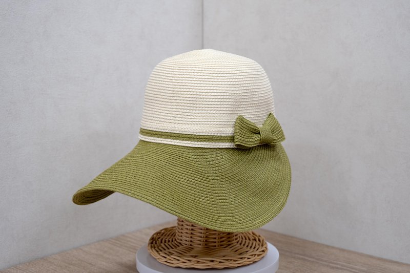 Lively sunhat - matcha colored paper thread woven made in Taiwan - Hats & Caps - Paper Green