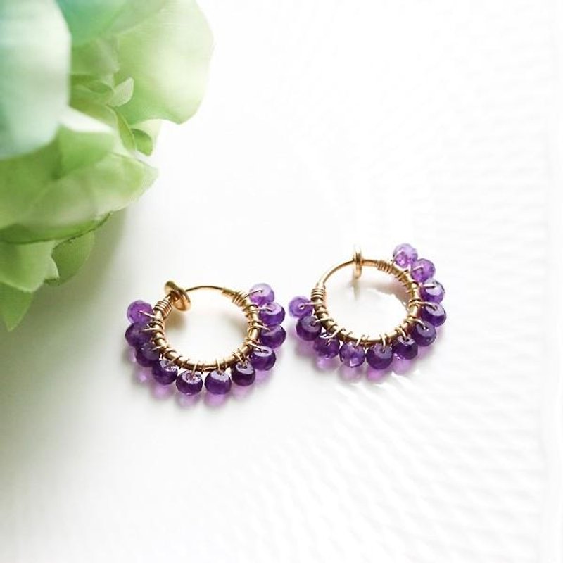 Amethyst hoop Clip-On February birthstone M - Earrings & Clip-ons - Gemstone Purple