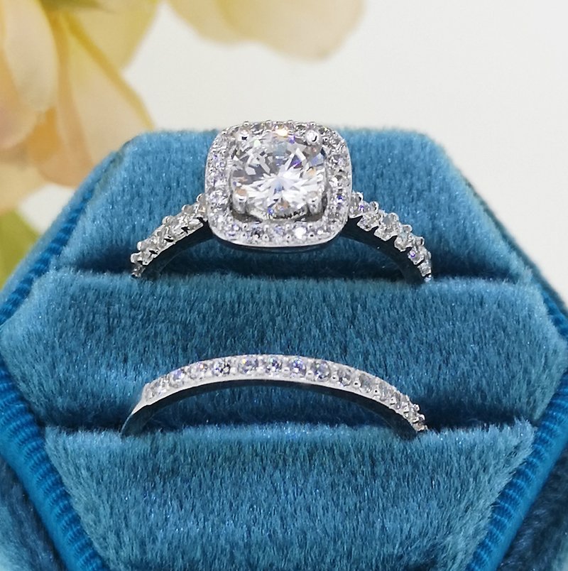 Wedding Set in 18k White Gold, Halo Moissanite and Diamond Wedding Ring Set - General Rings - Precious Metals White