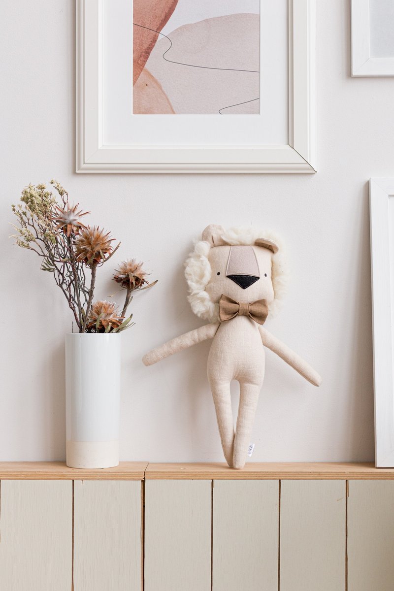 Stuffed Animals, Linen Lion Plush Toy For Baby Kids, Soft Plush Toy, Linen Lion - ของเล่นเด็ก - วัสดุอีโค สีเทา