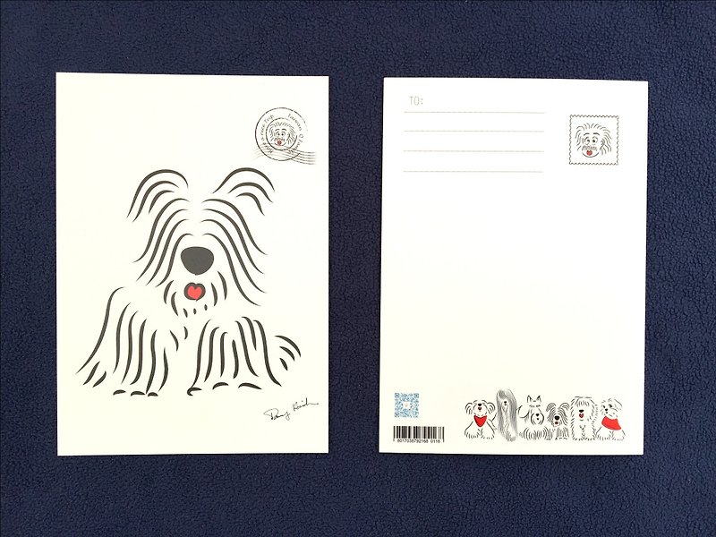 Q Family Postcard Hairy Child-Skye Terrier - การ์ด/โปสการ์ด - กระดาษ ขาว