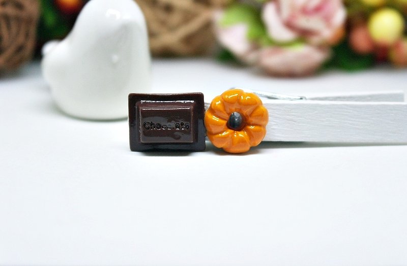 ➽Clay Wooden Clip-Chocolate + Donut<Can be changed to magnet> #生活配件# #文具# - แฟ้ม - ดินเหนียว สีนำ้ตาล