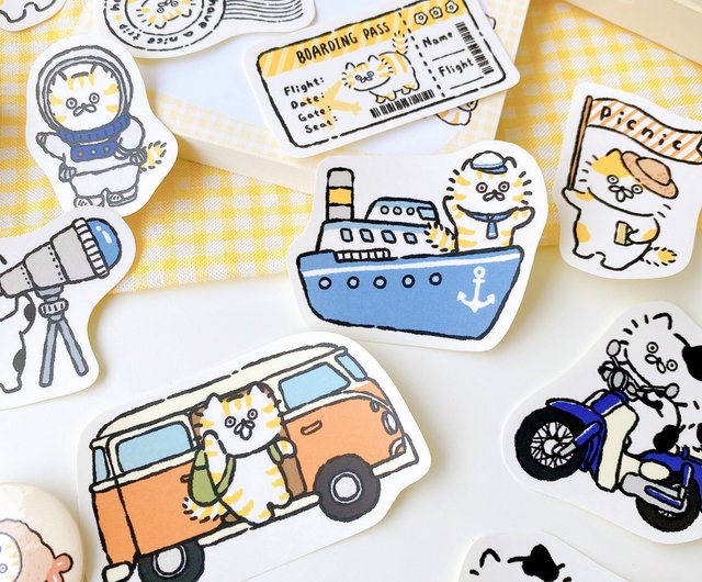 Follow Meowy to travel sticker pack\5 styles in total\hand account