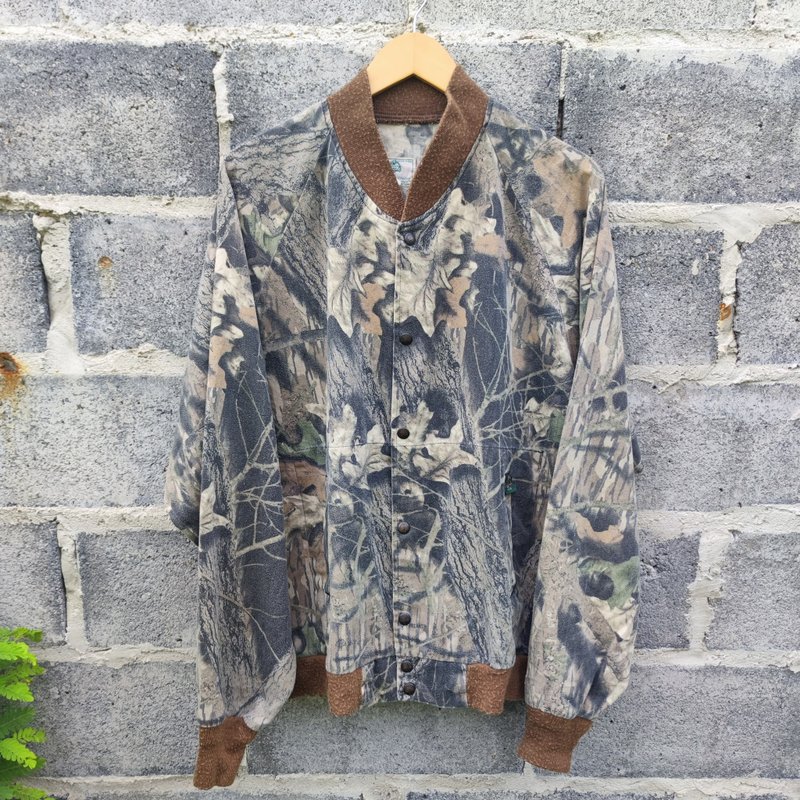 Vintage 80s Mossy oak Break up Camouflage Quilted Hunting Jacket 2XL - เสื้อโค้ทผู้ชาย - ผ้าฝ้าย/ผ้าลินิน สีนำ้ตาล