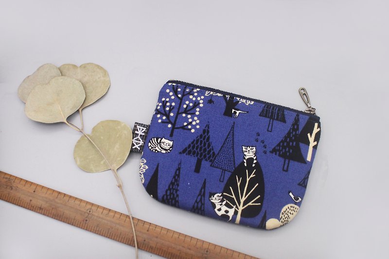 Ping Le Small Pack - cat playing in the bushes, double-sided double-colored touch wallet - Wallets - Cotton & Hemp Blue
