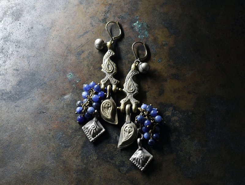 Colorful Afghan old parts and bells, voluminous sodalite earrings - Earrings & Clip-ons - Other Metals Gold