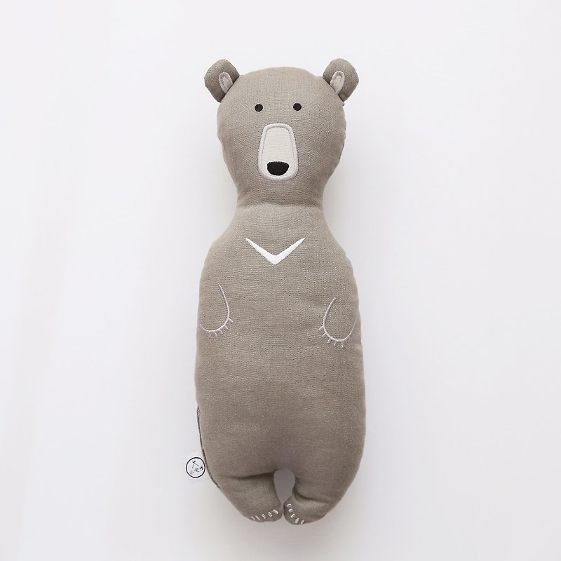 台灣黑熊刺繡玩偶抱枕 - 枕頭/咕𠱸 - 棉．麻 灰色