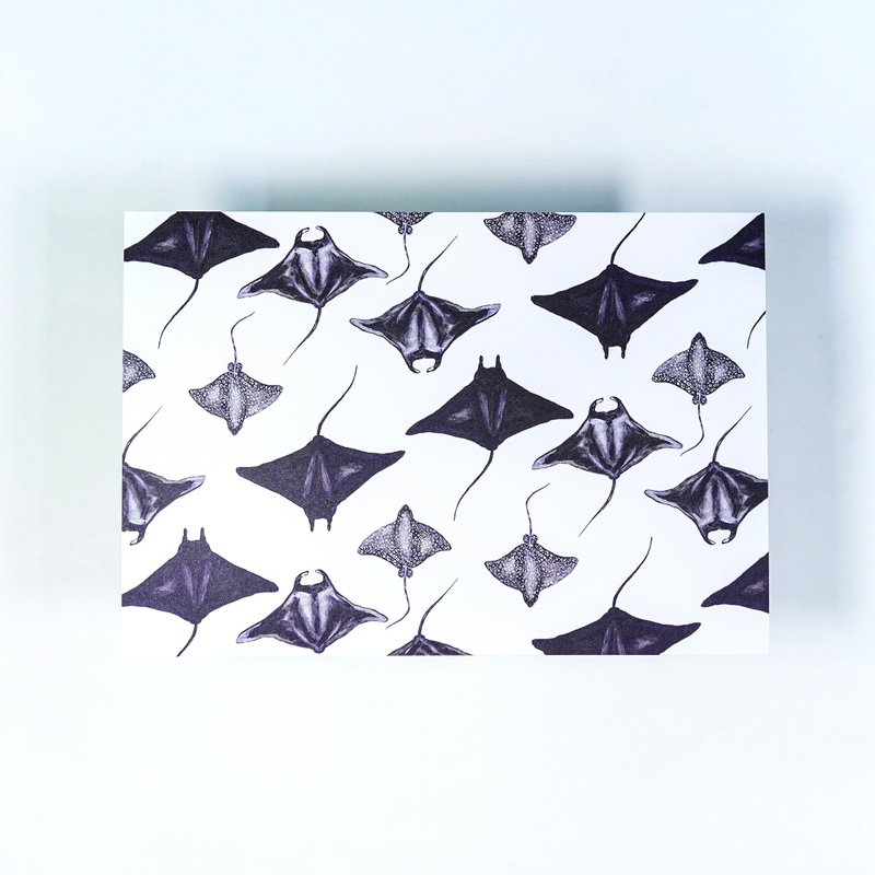 【Manta】魟魚 水彩插畫 花樣明信片 手帳 魔鬼魚 海洋生物 - 卡片/明信片 - 紙 黑色