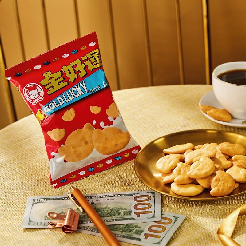 Golden Good Luck [Good Luck Unboxing Set] Yuanbao shaped biscuits single package - milk flavor (contains 30 packs) - Snacks - Other Materials Red