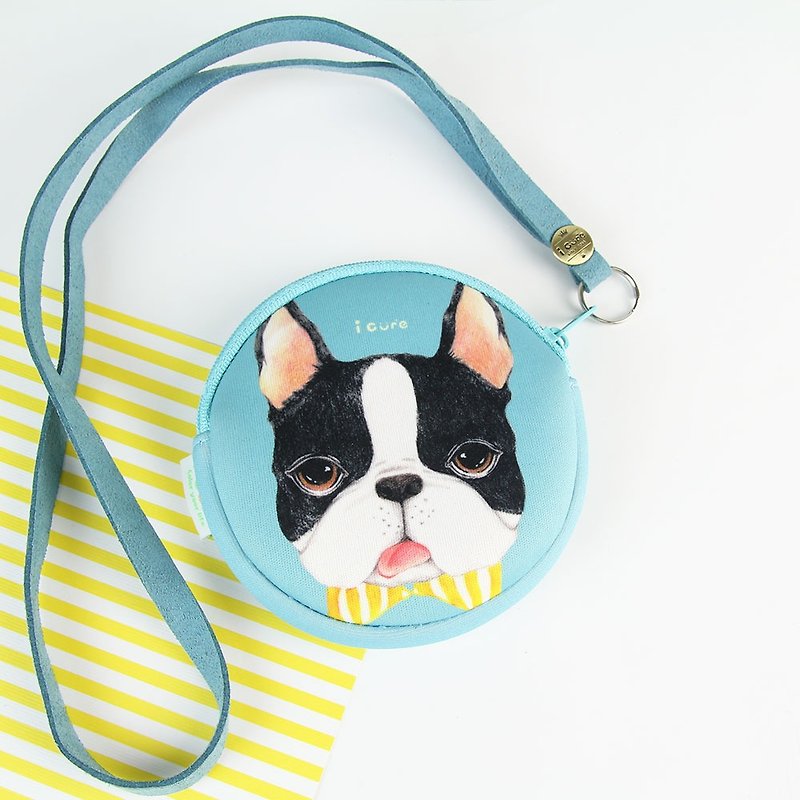 i money Turkish Blue Neck Strap Coin Purse Hand-painted Style-H4. Bow Tie Boston Terrier - Coin Purses - Waterproof Material Blue