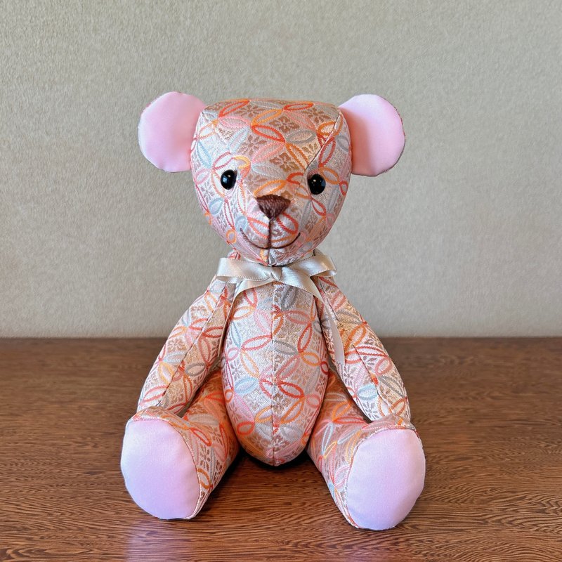 Japanese style teddy bear, made in Japan, Japanese patterns, free gift wrapping - Stuffed Dolls & Figurines - Polyester Gold