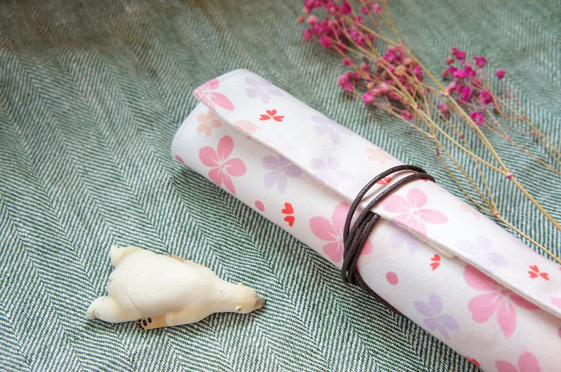 餐具袋 - 幸福櫻花 - 筆盒/筆袋 - 棉．麻 粉紅色