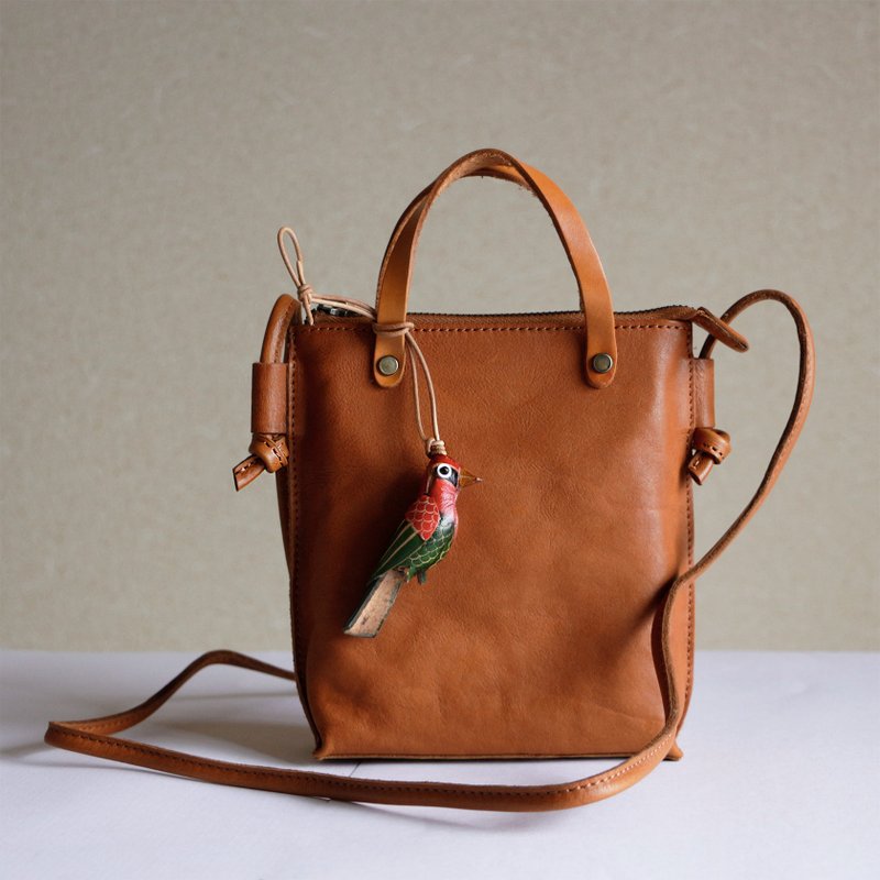 Cowhide leather shoulder bag, crossbody leather mini bag, lightweight - กระเป๋าแมสเซนเจอร์ - หนังแท้ สีส้ม